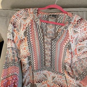 Nic & Zoe Tunic Coral & Brown Print Size L